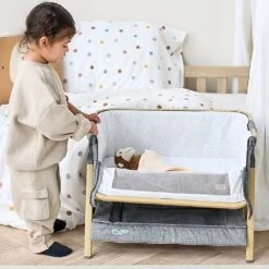 Tutti Bambini CoZee Mini Me Play Crib – Oak & Charcoal