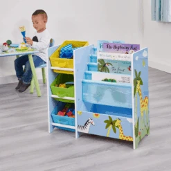 Liberty House Toys Safari Book Display Unit With Fabric Storage Boxes