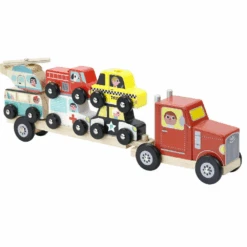 Vilac Truck And Trailer With Vehicles Stacking Game
